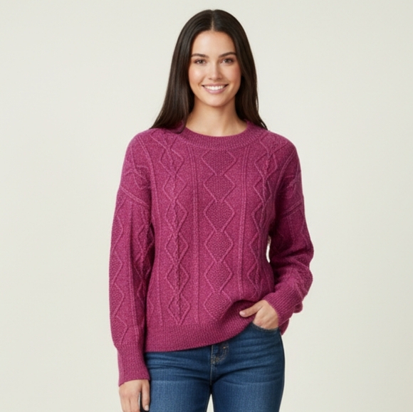 Max Studio Pink Cable Knit Sweater Soft Warm Winter Womens Size Medium Crew Neck - Picture 1 of 8